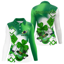 Load image into Gallery viewer, Green shamrock Women bowling polo, quarter zip shirts Custom St Patrick Day team league bowling jersey NQS9556
