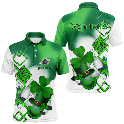 Green shamrock Mens bowling polo, quarter zip shirts Custom St Patrick Day team league bowling jerseys NQS9556