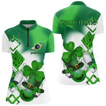 Load image into Gallery viewer, Green shamrock Women bowling polo, quarter zip shirts Custom St Patrick Day team league bowling jersey NQS9556
