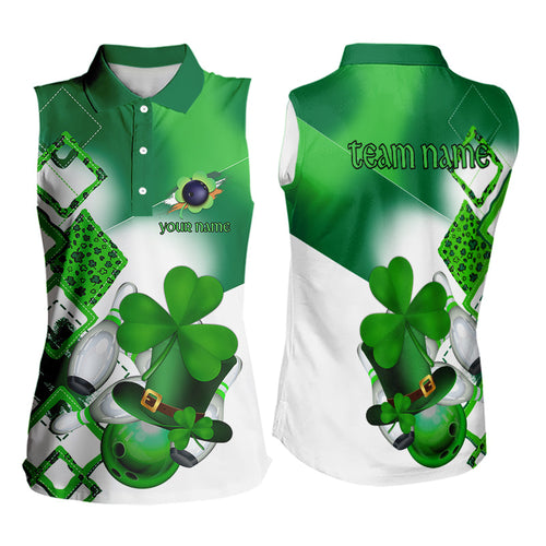Green shamrock Women Bowling Sleeveless Polo Shirt Custom St Patrick Day team league bowling jersey NQS9556