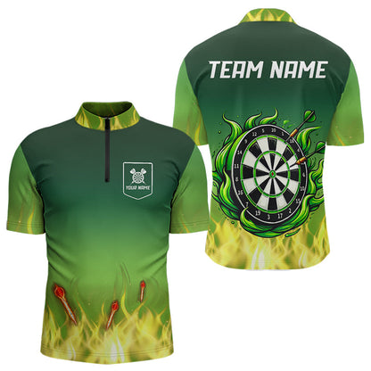 Yellow Green Flame Darts Shirts For Men Custom Fire Team Darts Jerseys NQS9558