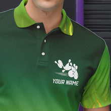 Load image into Gallery viewer, Personalized Yellow Green Flame Bowling Polo, Quarter Zip Shirts For Men Custom Team Bowling Jersey NQS9559