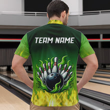 Load image into Gallery viewer, Personalized Yellow Green Flame Bowling Polo, Quarter Zip Shirts For Men Custom Team Bowling Jersey NQS9559