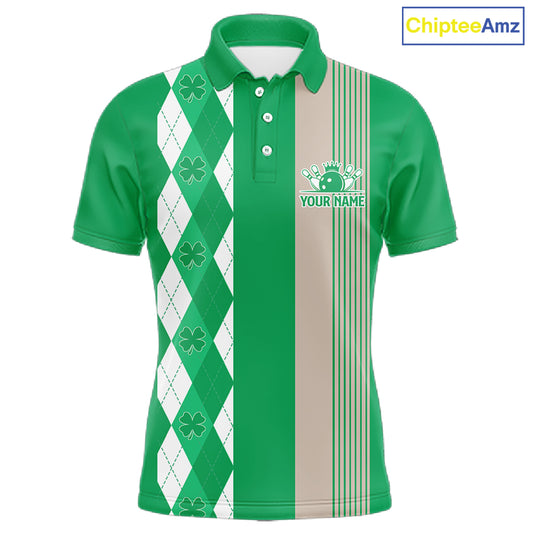 Retro Green argyle pattern shamrock Bowling shirts For Men custom St Patrick Day bowling team jersey NQS11667