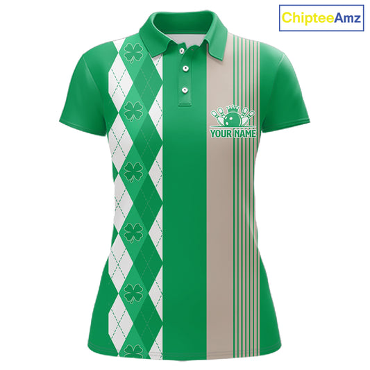 Retro Green argyle pattern shamrock Bowling shirts For Women custom St Patrick's bowling team jersey NQS11667