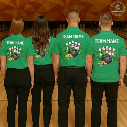 Retro Green argyle pattern shamrock Bowling shirts For Women custom St Patrick's bowling team jersey NQS11667