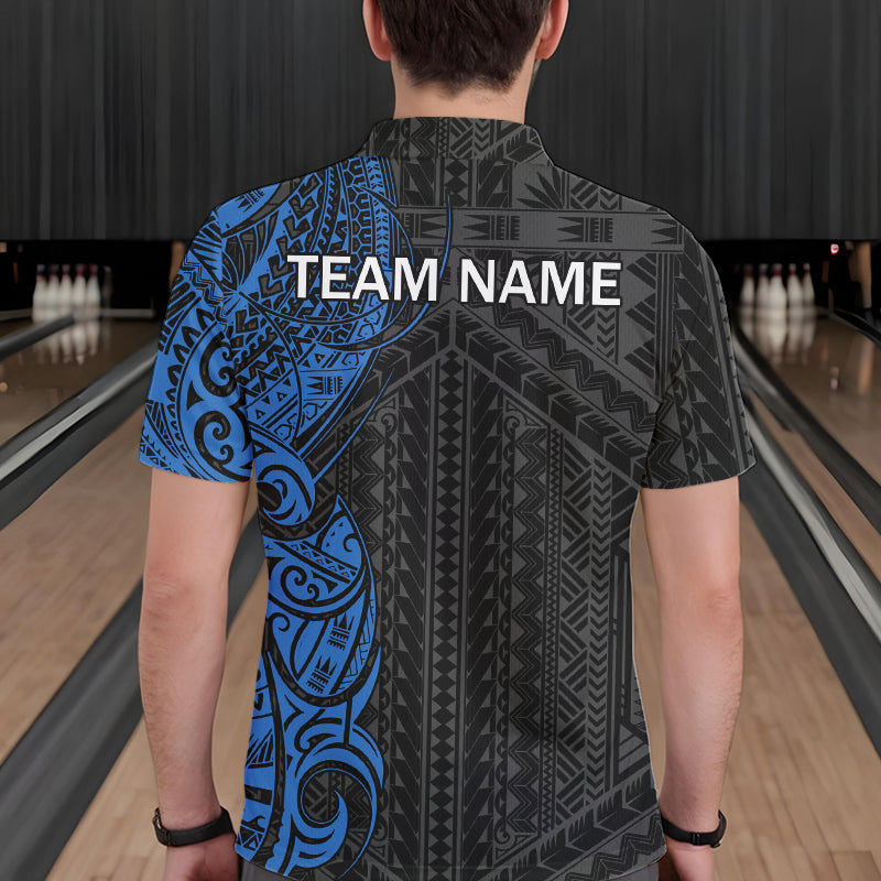 Black and Blue Tribal pattern Mens Bowling Shirts Custom Bowling outfit men Team bowling league jersey NQS9713