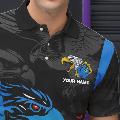 Black and Blue Tribal Eagle Bowling Polo, Quarter Zip Shirts For Men Custom Eagle Bowling Team Shirt NQS9716
