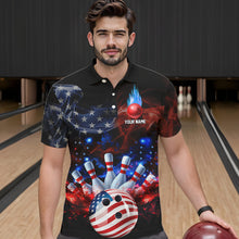 Load image into Gallery viewer, Personalized Smoke American Flag Bowling Team Shirts For Men Custom Patriotic Bowling Gifts For Bowler NQS9717