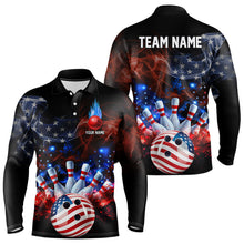 Load image into Gallery viewer, Personalized Smoke American Flag Bowling Team Shirts For Men Custom Patriotic Bowling Gifts For Bowler NQS9717