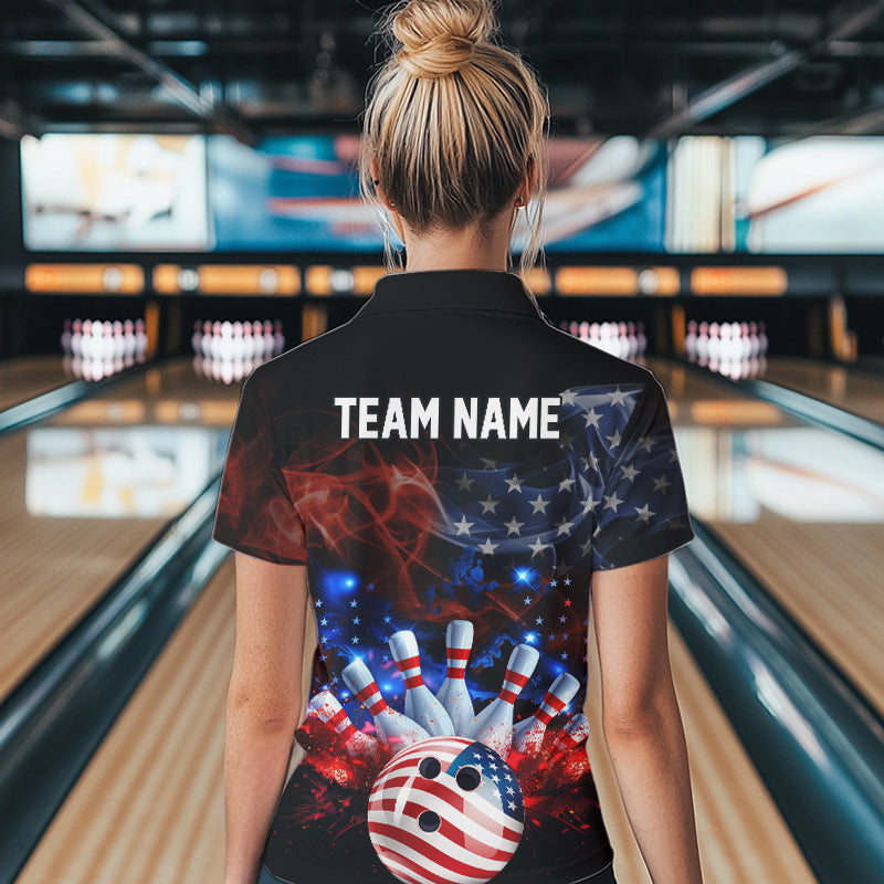 Personalized Smoke American Flag Bowling Team Shirts For Women Custom Patriotic Bowling Gifts NQS9717