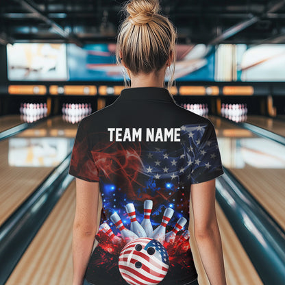 Personalized Smoke American Flag Bowling Team Shirts For Women Custom Patriotic Bowling Gifts NQS9717