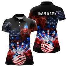 Load image into Gallery viewer, Personalized Smoke American Flag Bowling Team Shirts For Women Custom Patriotic Bowling Gifts NQS9717