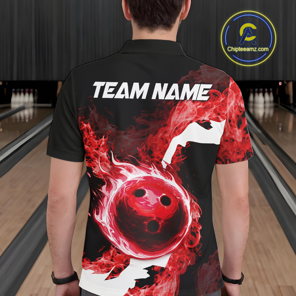 Red Flame Fire Bowling Shirts for Men Custom Bowling Team Jersey Bowling Polo & Quarter-Zip Shirts NQS11751