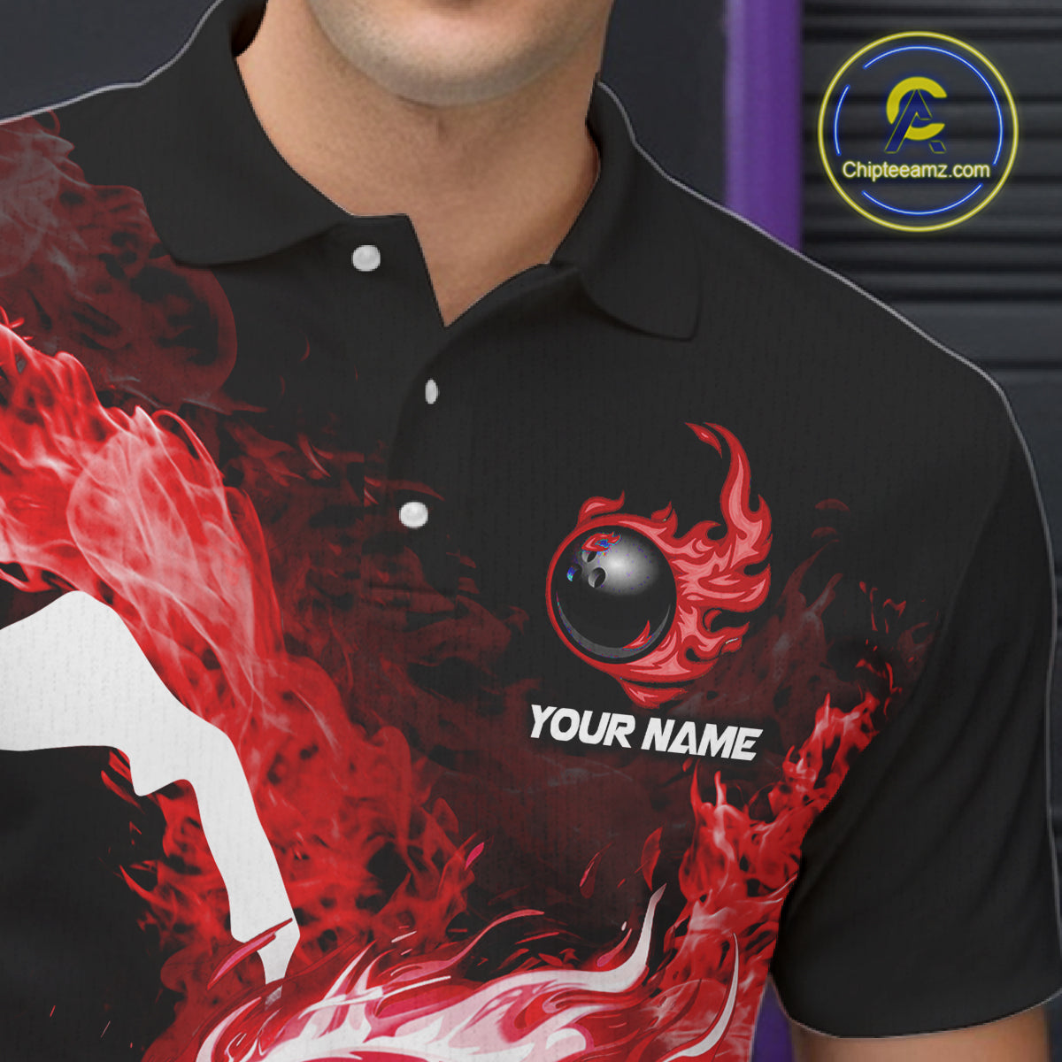 Red Flame Fire Bowling Shirts for Men Custom Bowling Team Jersey Bowling Polo & Quarter-Zip Shirts NQS11751