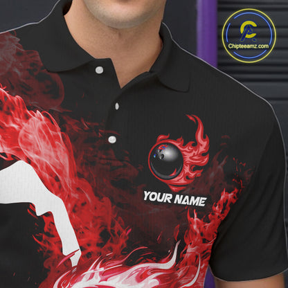 Red Flame Fire Bowling Shirts for Men Custom Bowling Team Jersey Bowling Polo & Quarter-Zip Shirts NQS11751