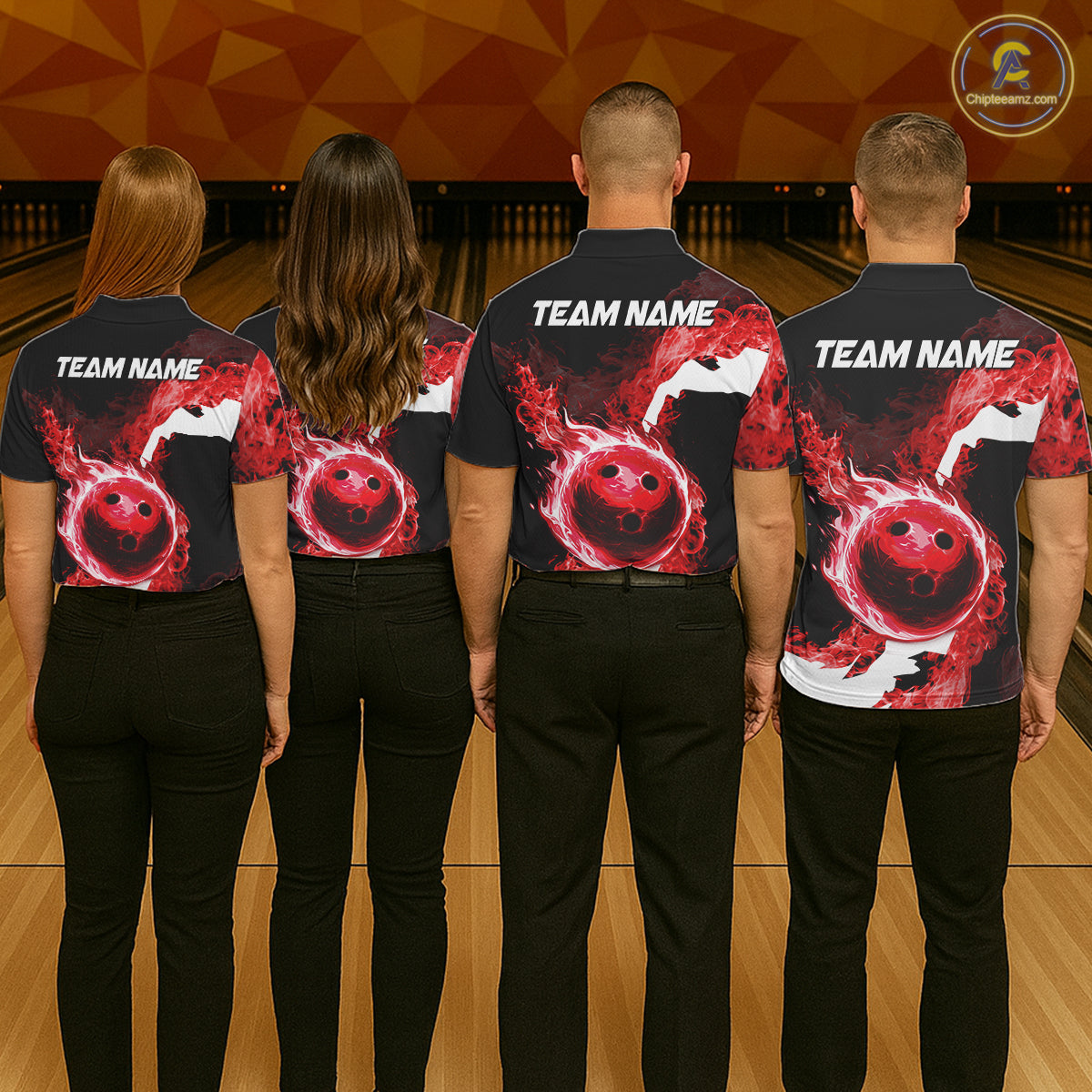 Red Flame Fire Bowling Shirts for Women Custom Bowling Team Jersey Bowling Polo & Quarter-Zip Shirts NQS11751