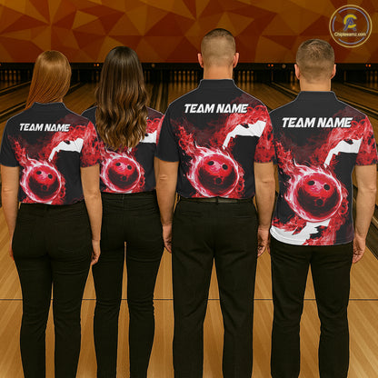 Red Flame Fire Bowling Shirts for Women Custom Bowling Team Jersey Bowling Polo & Quarter-Zip Shirts NQS11751