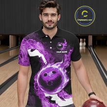 Load image into Gallery viewer, Purple Flame Fire Bowling Shirts for Men Custom Bowling Team Jersey Bowling Polo &amp; Quarter-Zip Shirts NQS11753