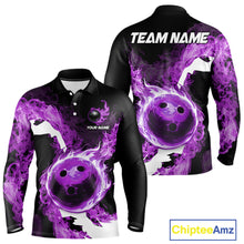 Load image into Gallery viewer, Purple Flame Fire Bowling Shirts for Men Custom Bowling Team Jersey Bowling Polo &amp; Quarter-Zip Shirts NQS11753