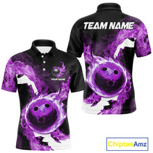 Load image into Gallery viewer, Purple Flame Fire Bowling Shirts for Men Custom Bowling Team Jersey Bowling Polo &amp; Quarter-Zip Shirts NQS11753