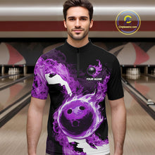Load image into Gallery viewer, Purple Flame Fire Bowling Shirts for Men Custom Bowling Team Jersey Bowling Polo &amp; Quarter-Zip Shirts NQS11753