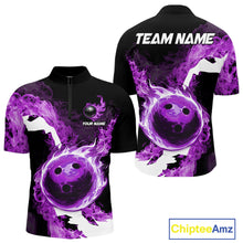 Load image into Gallery viewer, Purple Flame Fire Bowling Shirts for Men Custom Bowling Team Jersey Bowling Polo &amp; Quarter-Zip Shirts NQS11753