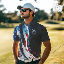 Load image into Gallery viewer, American flag Black Men golf polo shirts Custom team patriotic golf top for mens NQS9978