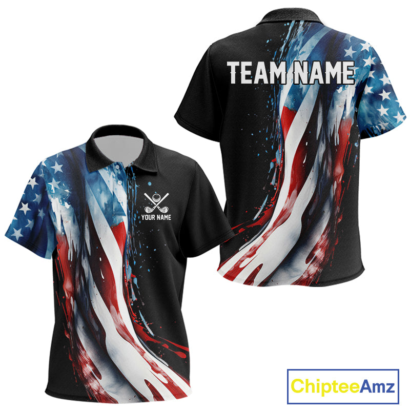 American flag Black Kid golf polo shirts Custom team patriotic golf top for Kid NQS9978