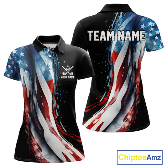 American flag Black Women golf polo shirts Custom team patriotic golf top for ladies NQS9978