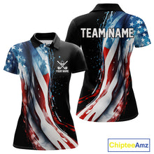 Load image into Gallery viewer, American flag Black Women golf polo shirts Custom team patriotic golf top for ladies NQS9978