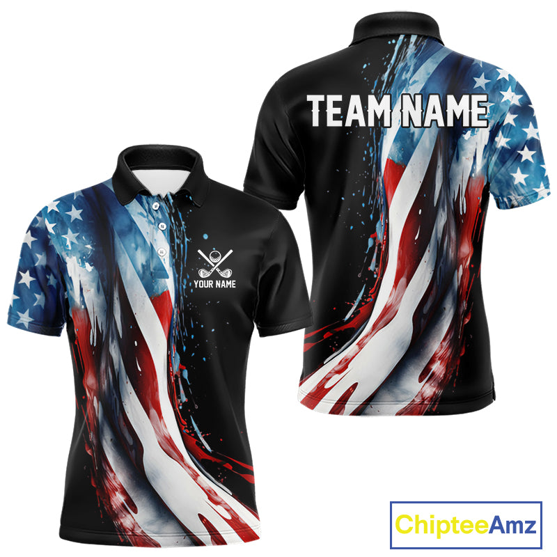 American flag Black Men golf polo shirts Custom team patriotic golf top for mens NQS9978
