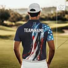 Load image into Gallery viewer, American flag Navy Blue Men golf polo shirts Custom team patriotic golf top for mens NQS9979
