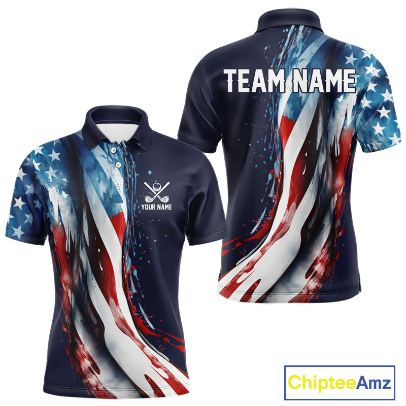 American flag Navy Blue Men golf polo shirts Custom team patriotic golf top for mens NQS9979