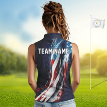 Load image into Gallery viewer, American flag Navy Blue Women sleeveless golf polo shirts Custom team patriotic golf top for ladies NQS9979