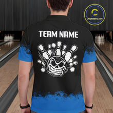 Load image into Gallery viewer, Black and Blue Funny Bowling Polo, Quarter Zip Shirt for Men Custom Bowling Team Jersey NQS9982