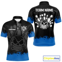 Load image into Gallery viewer, Black and Blue Funny Bowling Polo, Quarter Zip Shirt for Men Custom Bowling Team Jersey NQS9982