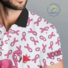 Load image into Gallery viewer, Pink ribbon pattern flamingo Men golf polo shirts Custom breast cancer awareness golf outfit for men NQS10149