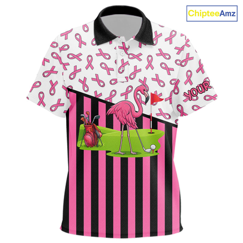 Pink ribbon pattern flamingo Kid golf polo shirts Custom breast cancer awareness Kid golf outfit NQS10149