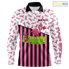 Load image into Gallery viewer, Pink ribbon pattern flamingo Men golf polo shirts Custom breast cancer awareness golf outfit for men NQS10149