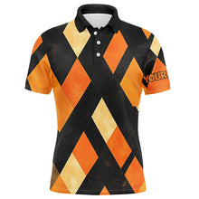 Load image into Gallery viewer, Black and orange argyle pattern Men golf polo shirts custom Halloween golf shirts for men NQS8290