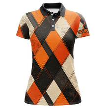 Load image into Gallery viewer, Orange argyle pattern Women golf polo shirts custom ladies halloween golf shirt NQS8291
