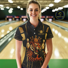 Load image into Gallery viewer, Personalized Black and Gold Tiger Bowling Shirt For Women Custom Team bowling jersey, gift for Bowler NQS10474