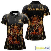Load image into Gallery viewer, Personalized Black and Gold Tiger Bowling Shirt For Women Custom Team bowling jersey, gift for Bowler NQS10474