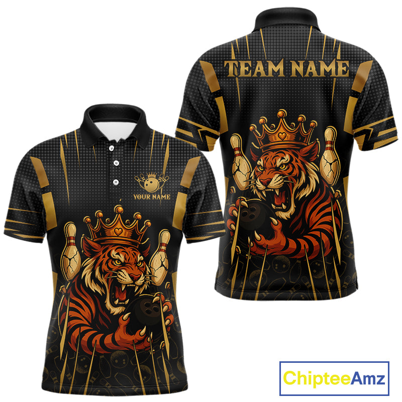Personalized Black and Gold Tiger Bowling Shirt For Mens Custom Team bowling jerseys, gift for Bowler NQS10474