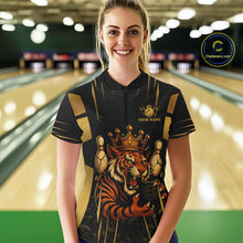 Load image into Gallery viewer, Personalized Black and Gold Tiger Bowling Shirt For Women Custom Team bowling jersey, gift for Bowler NQS10474