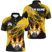 Load image into Gallery viewer, Black And Gold Custom Flame Dragon Bowling Shirts For Men, Dragon Retro Bowling Team Shirts NQS8505