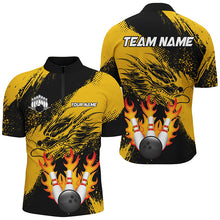 Load image into Gallery viewer, Black And Gold Custom Flame Dragon Bowling Shirts For Men, Dragon Retro Bowling Team Shirts NQS8505