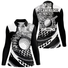 Load image into Gallery viewer, Black and White grunge Flame golf ball custom name Womens golf polo shirts, golf outfit for ladies NQS8506