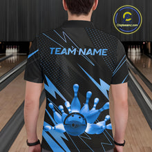 Load image into Gallery viewer, Custom Black and Blue Bowling Polo, Quarter Zip Shirts for Men, Team Bowling League Jersey NQS10892